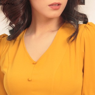 Đầm cổ V tay thun GUMAC DA416_VANG