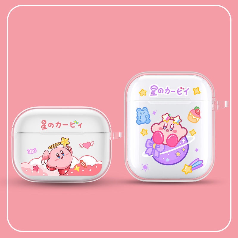Vỏ bảo vệ hộp sạc tai nghe thích hợp cho Airpods thế hệ 2 3 trong suốt in hình Kirby dễ thương