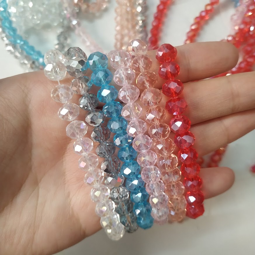 Dây hạt pha lê bánh cam 8mm (khoảng 65 hạt) - Nguyên liệu đính áo, làm vòng tay, kết cườm