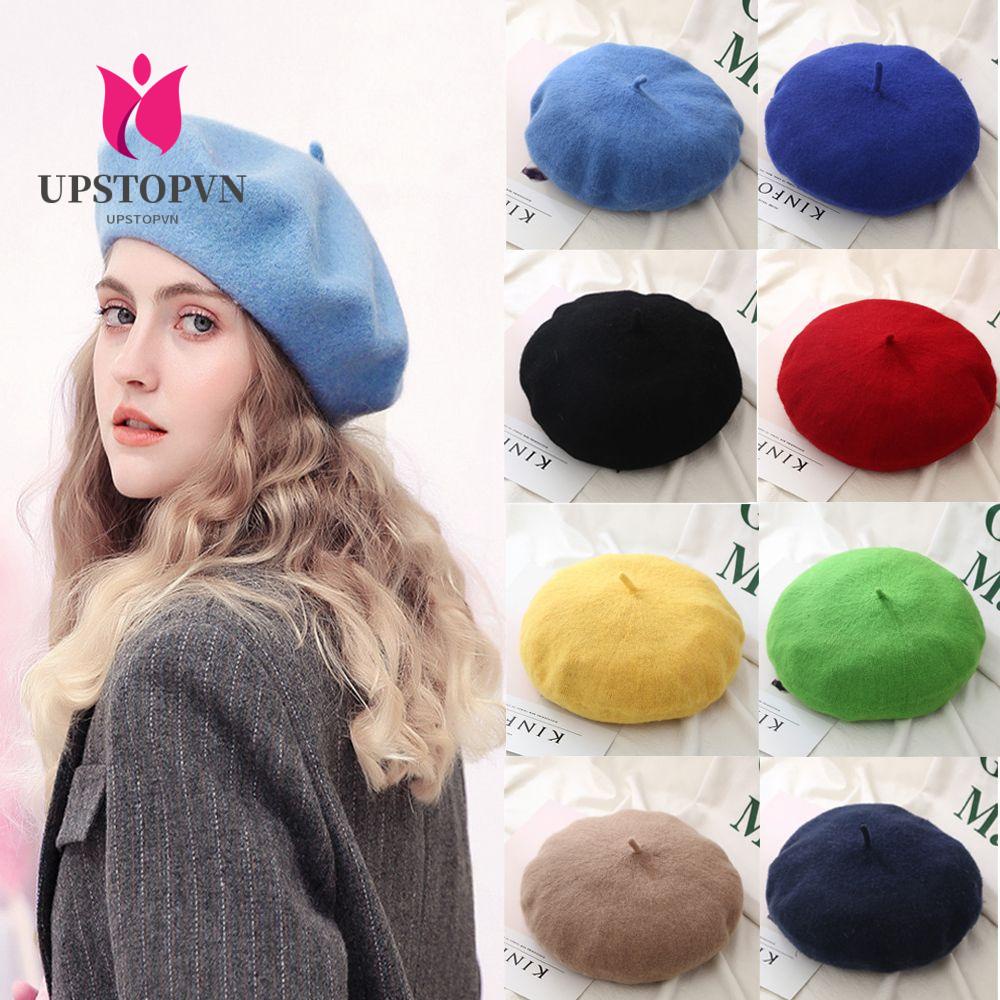 Mũ beret vải nỉ màu trơn thời trang thu đông cho nữ