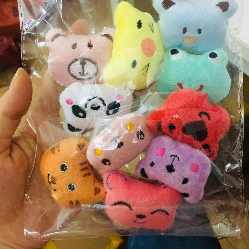 Set 10 - 20 thú gấu bông mini chơi kèm máy gắp thú, phụ kiện cột tóc, túi xách, ghim cài áo