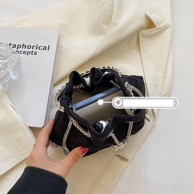 Túi đeo chéo IELGY thiết kế dây rút họa tiết kẻ sọc thời trang dành cho nữ