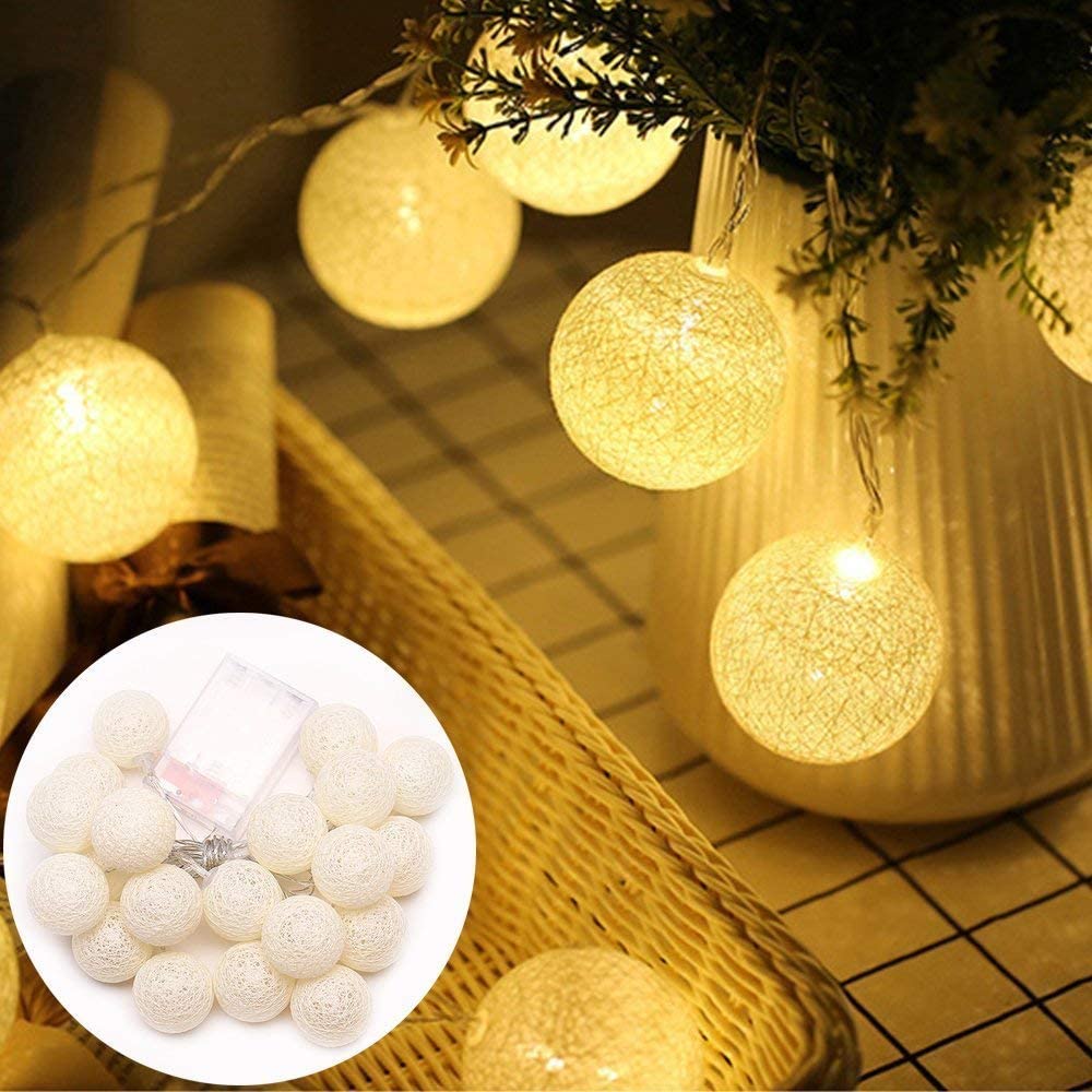 Dây Đèn Led Hình Quả Bóng Cotton 1M2M5M Chạy Bằng Pin Dùng Trang Trí Tiệc Cưới/Giáng Sinh