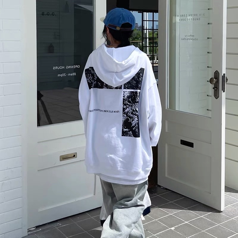 Áo hoodie Black work chất liệu nỉ bông dày dặn form oversize