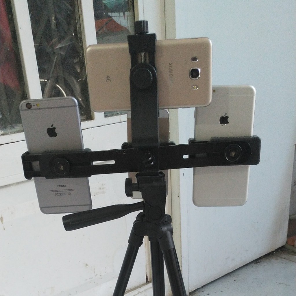 Phụ kiện giá đỡ, thanh nối đa năng gắn đến 4 điện thoại lên tripod hỗ trợ livestream, quay video nhiều điện thoại cùn...