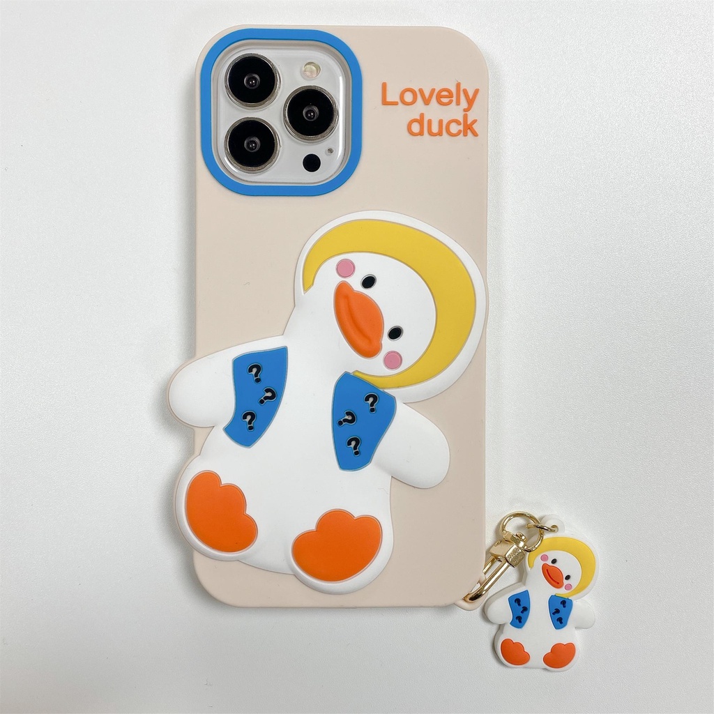 Ốp Điện Thoại Silicon Hình Vịt Kèm Dây Đeo Cho iPhone 13 12 11 Pro Max XR XS Max X 7 8 6 6S Plus add pendant to prevent falling