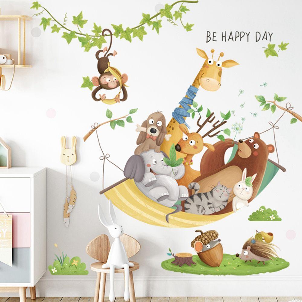 Sticker Dán Tường PVC Chống Thấm Nước Hình Hươu Cao Cổ Dễ Thương Để Trang Trí Phòng Ngủ