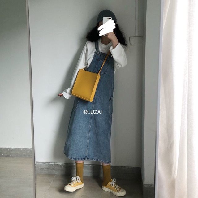 ORDER - Váy Yếm Bò Jeans Dáng Dài Ulzzang Hàn Quốc