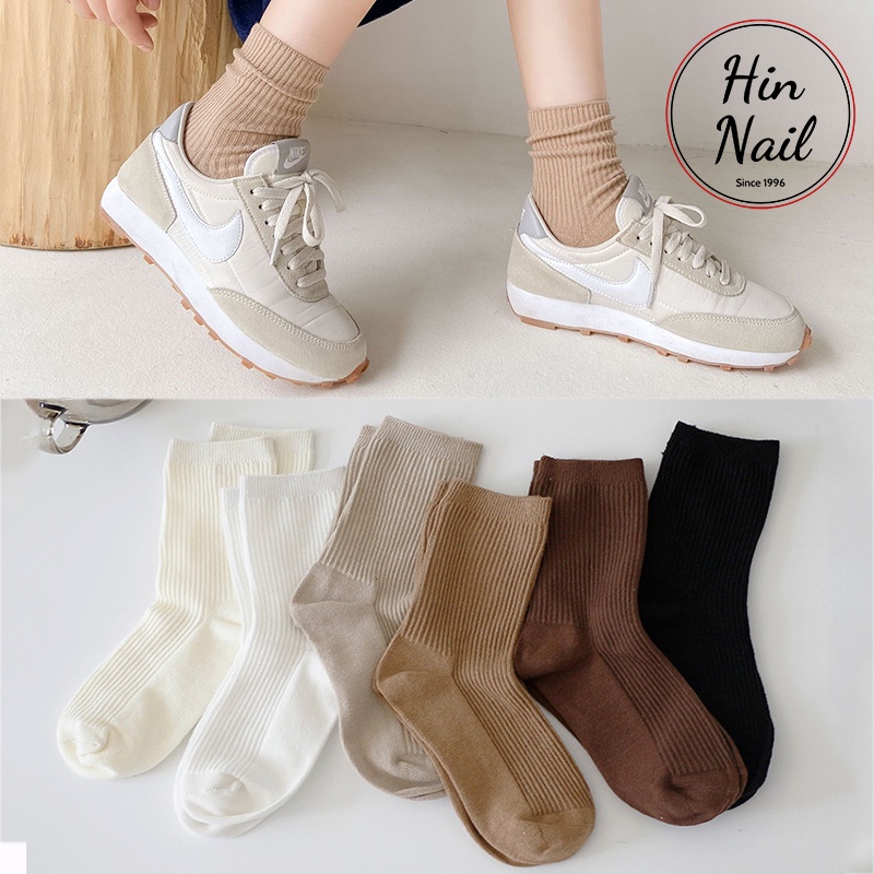 Set 5 đôi tất nữ hàn quốc vớ nữ cổ ngắn cổ dài chất liệu cotton