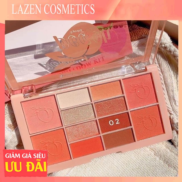 Bảng phấn mắt kiss beauty 12 ô tone đào hàng nội địa thái-Lazencosmetics