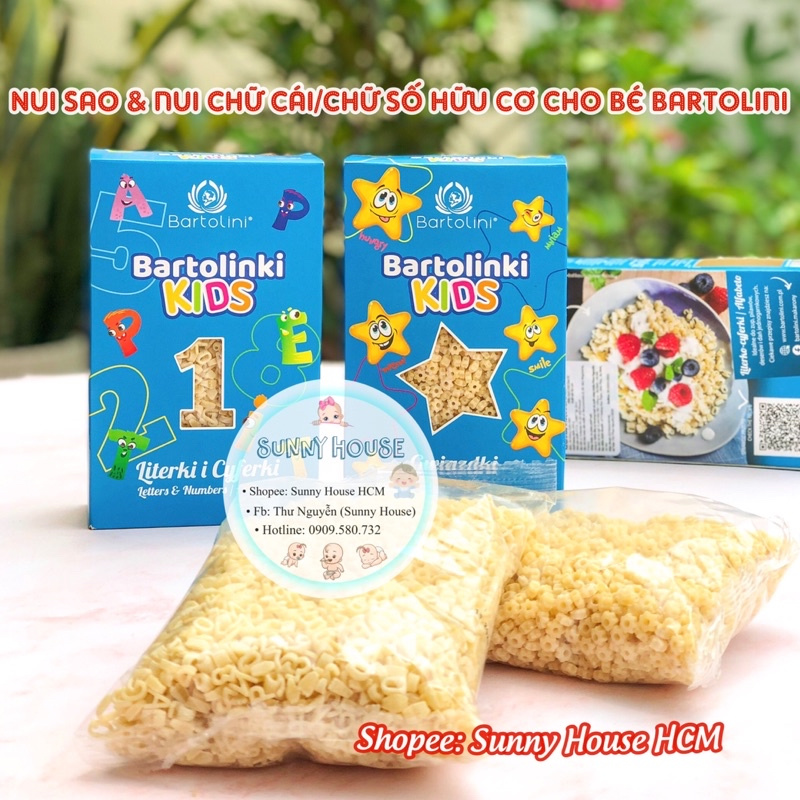 Mì nui hữu cơ hình ngôi sao và chữ cái, chữ số cho bé Bartolini 250g (Date 2024)