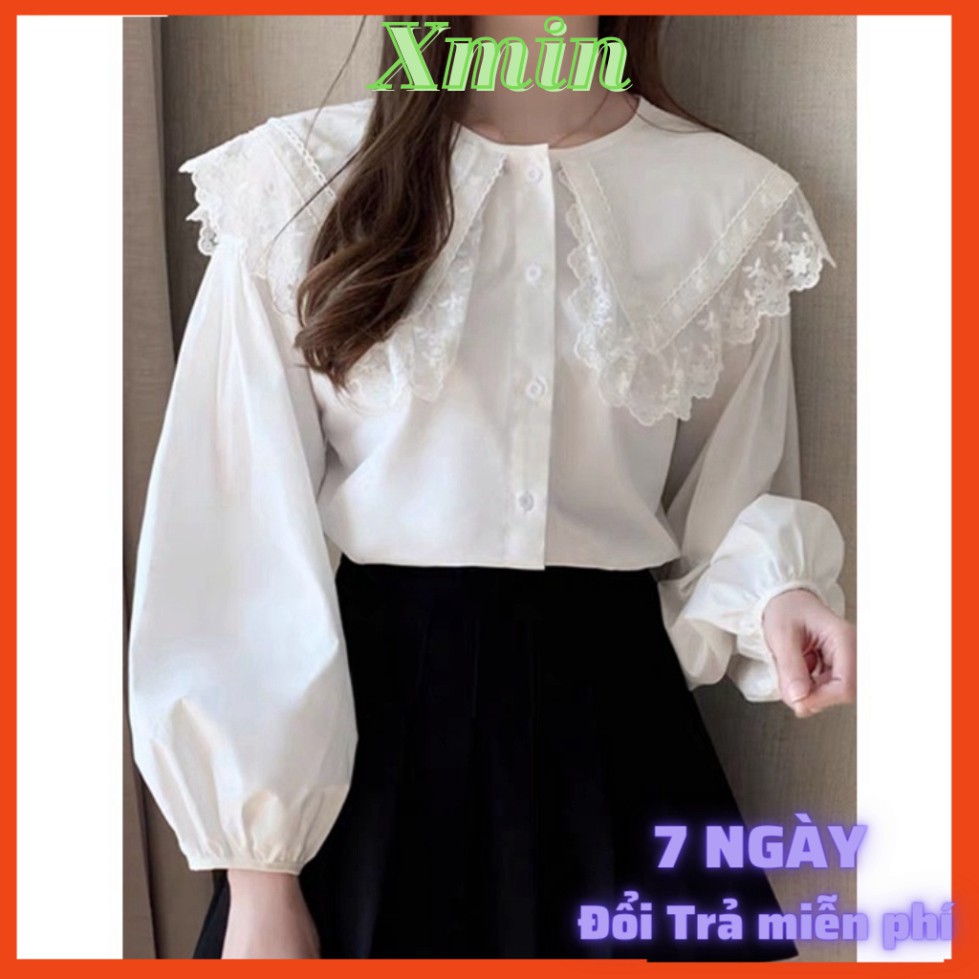 áo babydoll trắng tiểu thư cổ bèo viền ren ullzang hàng QC A288 thời trang xmin