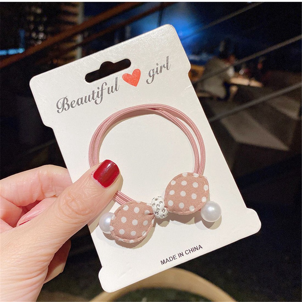 Dây Buộc Tóc Co Giãn Tốt Họa Tiết Chấm Bi Dễ Thương Cho Nữ