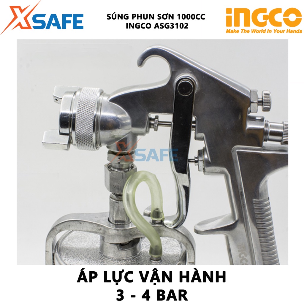 Súng phun sơn INGCO ASG3102 Máy phun sơn vòi phun tiêu chuẩn 1.8mm Dung tích 1.0L Áp lực vận hành 3 - 4 bar - Chính hãng