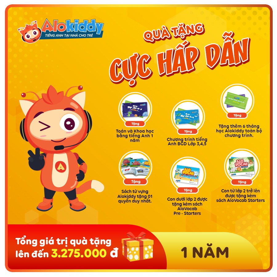 Toàn Quốc [E-Voucher] - Thẻ học Tiếng Anh tại nhà cho trẻ từ 3-14 tuổi tại Alokiddy (1 năm)