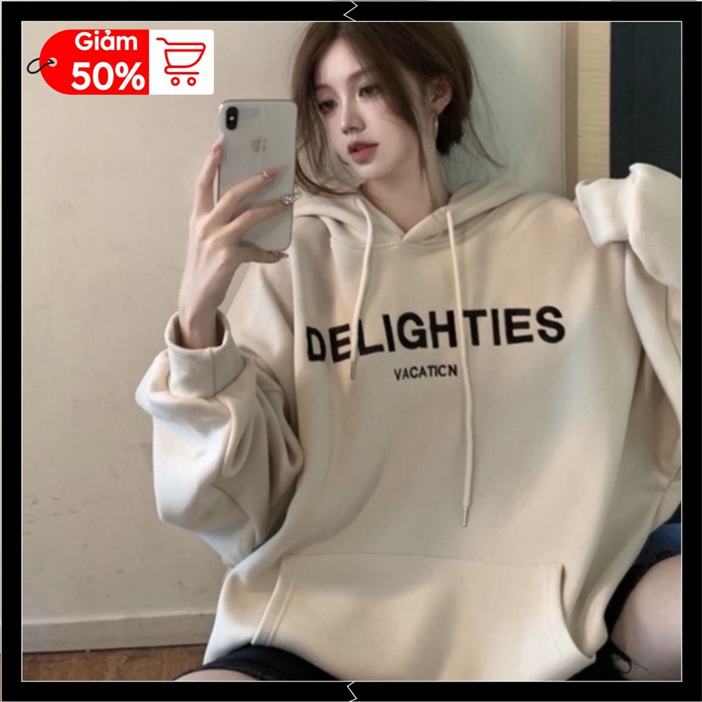 Áo hoodie nam nữ phong cách ovesize nỉ siêu đẹp vải dày from rộng DELIG unisex