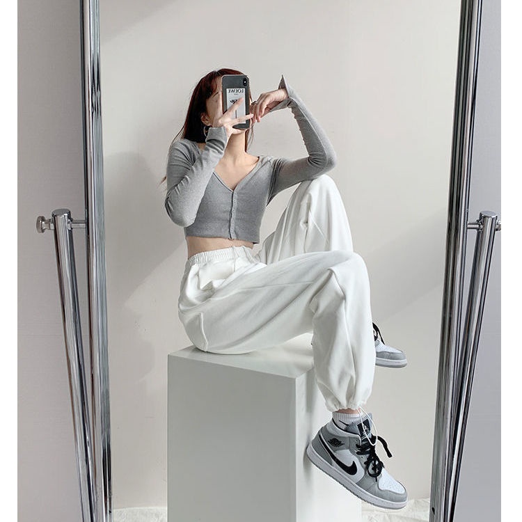 AMOI Quần Jogger Lưng Cao Ống Rộng Phong Cách Mỹ Thời Trang Cho Nữ