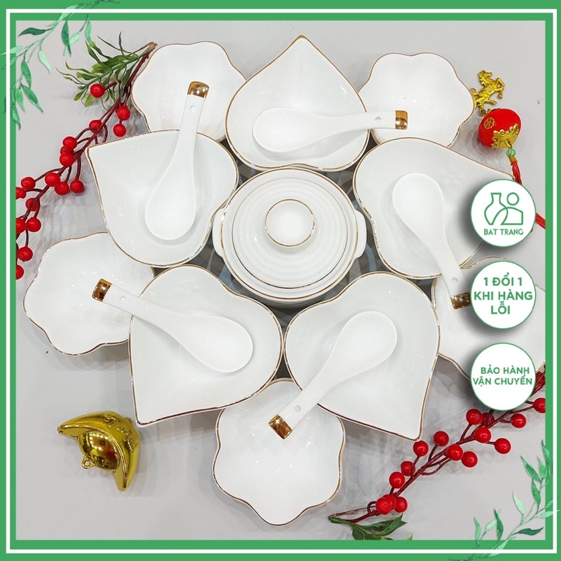 Đĩa Sứ Hình Trái Tim Bộ Đĩa Tim Gốm Sứ Bát Tràng Cao Cấp Chén Dĩa Đựng Bánh Trôi Chè Caramen