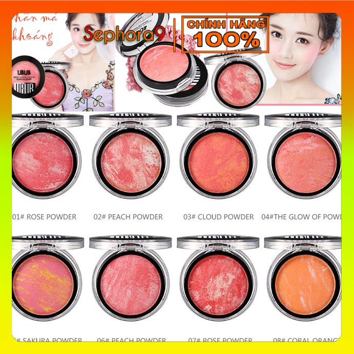 [SẴN 8 TONE] Phấn má kèm gương và chổi tán khoáng nhũ bắt sáng cực xinh Ubub 16g