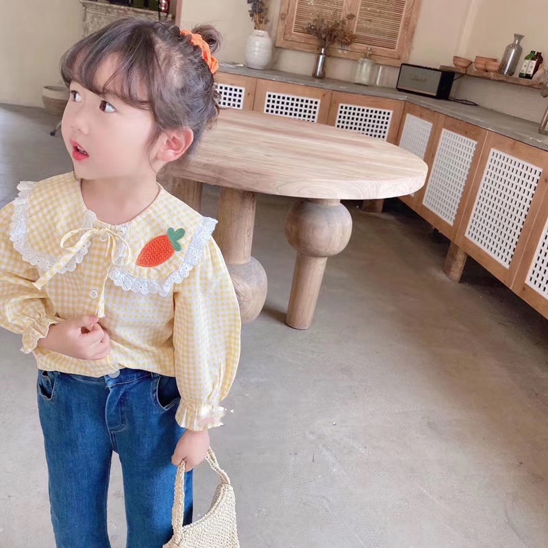 Áo Sơ Mi Tay Dài Họa Tiết Caro Thời Trang Xuân Thu Hàn Quốc Cho Bé Gái
