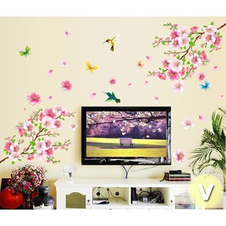 Decal dán tường Hoa đào chim én