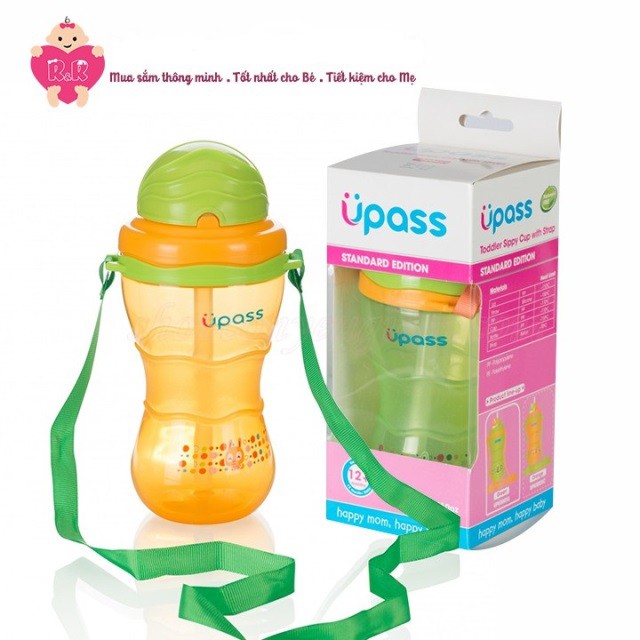 (Made in Thailand) Bình uống nước ống hút có dây đeo 300ml UPASS UP0300X (MÀU CAM)