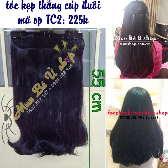 Tóc 5 kẹp thẳng cúp đuôi dày - dài 55cm