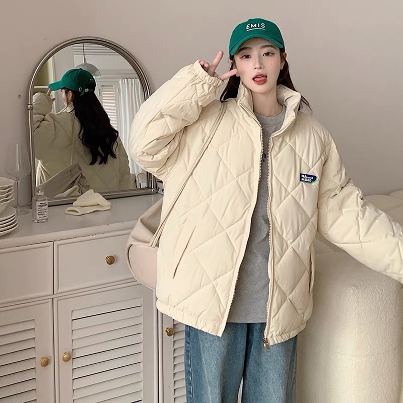 Áo Khoác Bông Quả Trám Áo Khoác Phao Bánh Mì Cổ Cao Bo Chun Phong Cách Nữ Sinh Hàn Quốc