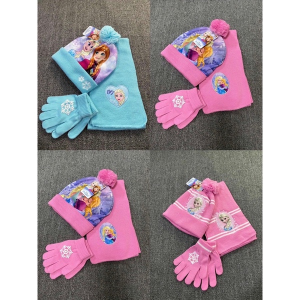 Sét KHĂN +MŨ +GĂNG TAY  3in1 hình Elsa cho bé gái