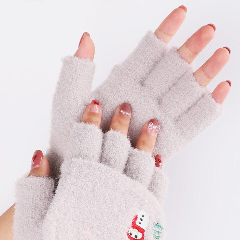 Găng Tay Hở Ngón Bằng Vải Lông Màu Sắc Trơn Chống Gió Dành Cho Nữ Sinh
