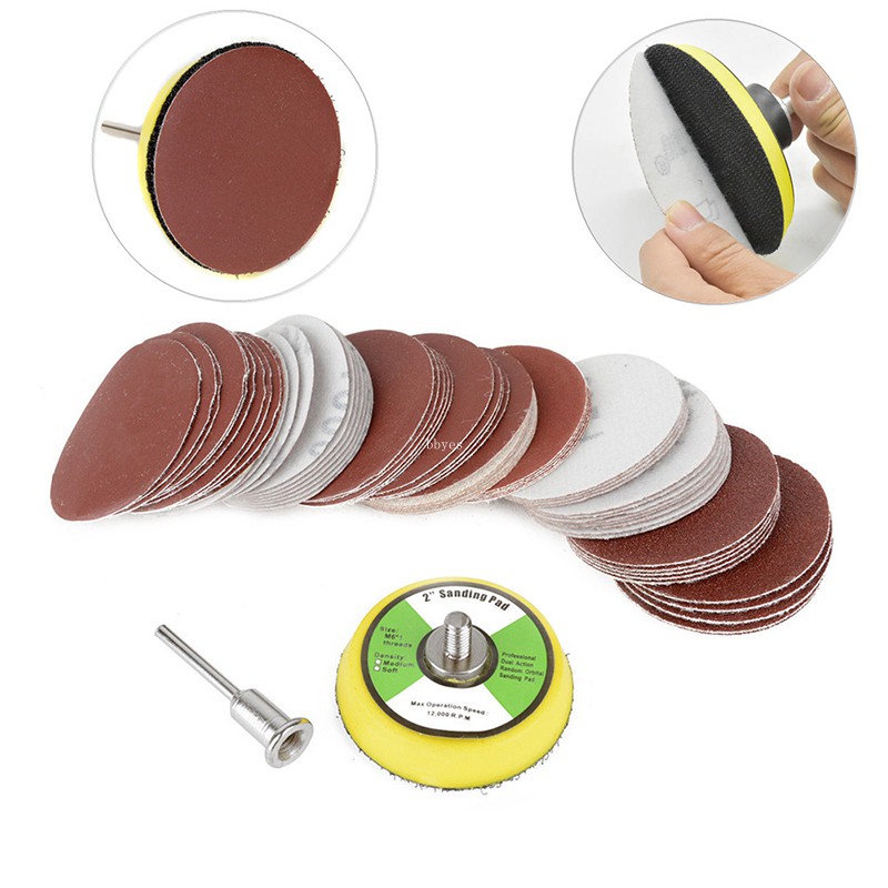 Set 60 đĩa chà nhám 50mm 1/4 Inch + đệm + chuôi tiện dụng