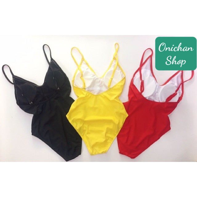 Bikini 1 Mảnh Cổ V Xẻ Cao Hở Lưng Ba Màu, Bodysuit Đi Biển Hai Dây Sexy [Ảnh Chụp Thật]  - OS063