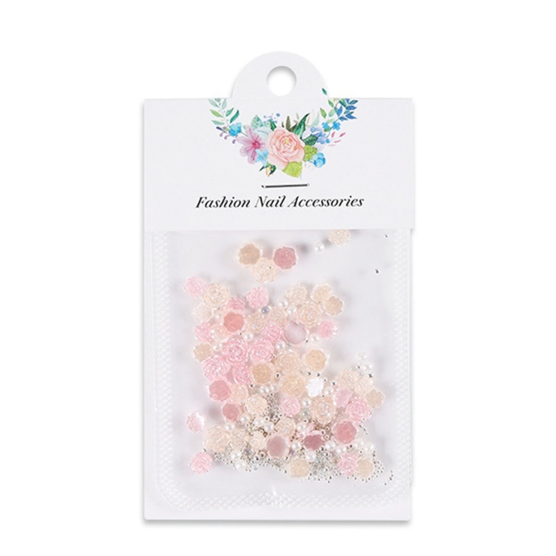 Set 50 Phụ Kiện Trang Trí Móng Tay Nghệ Thuật Hình Hoa Hồng Đính Ngọc Trai Charms