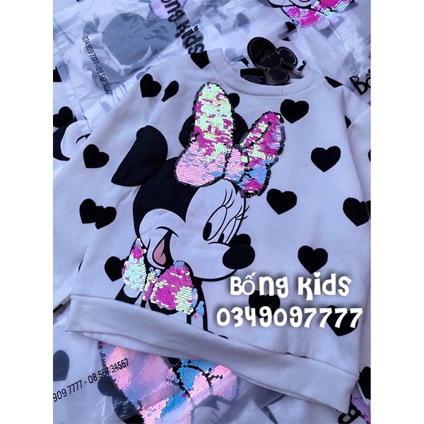 Áo Nỉ Bé Gái Minnie Sequin Trái Tim PR