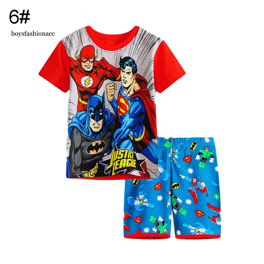 Bộ Đồ Ngủ Áo Thun Tay Ngắn In Hình Batman + Quần Short Cho Bé Trai