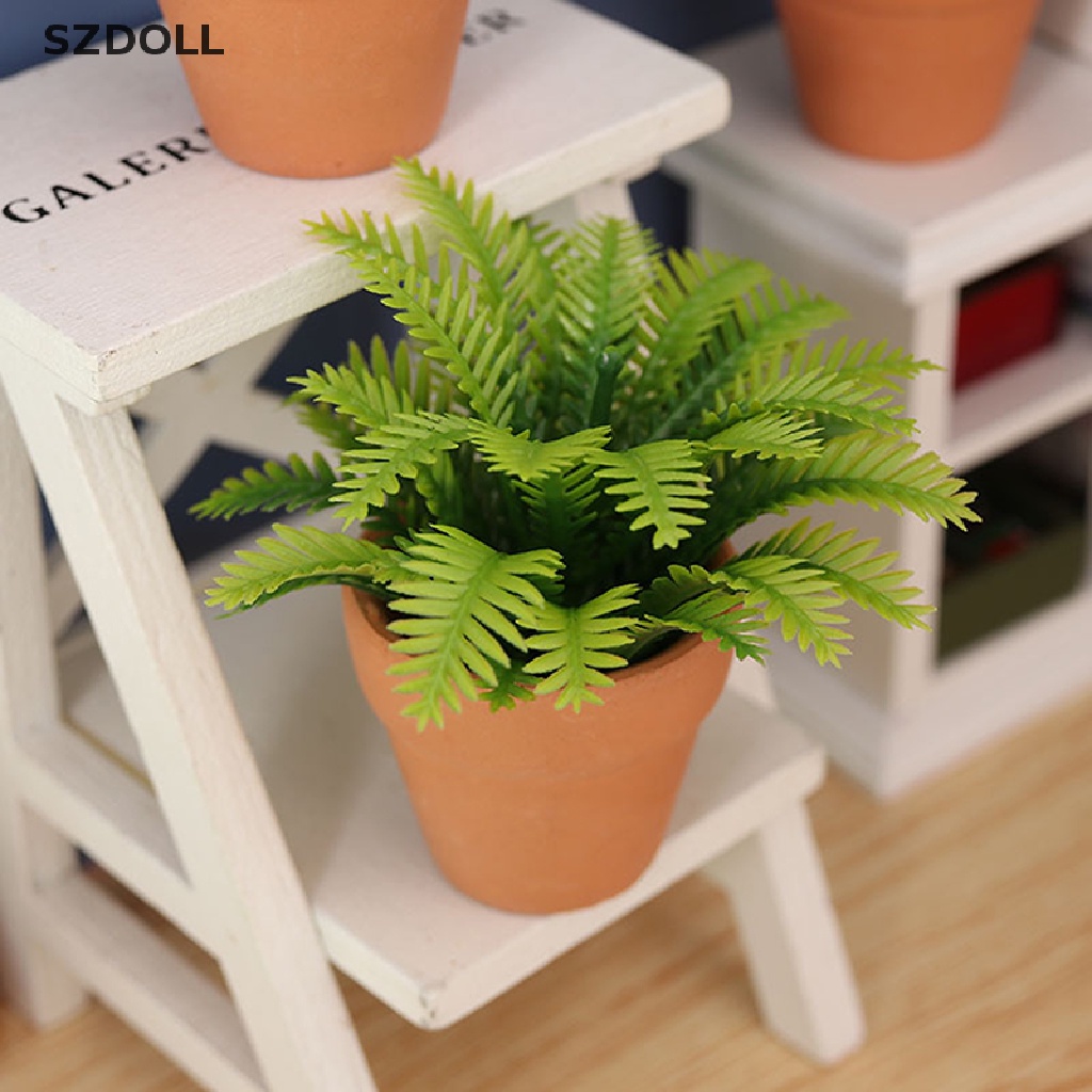 Mini Potted Plant 1:12 Dollhouse Miniature Tree Potted Plant Green Plant Decor  DOM