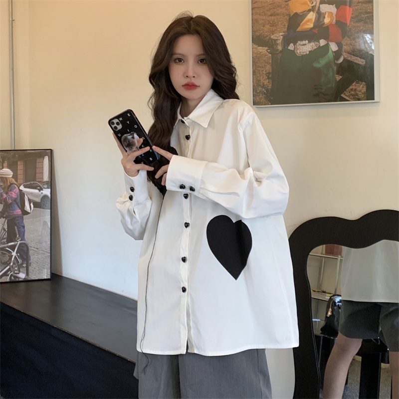 Áo Sơ Mi Trắng Tay Dài Dáng Rộng Màu Trơn Đơn Giản Thời Trang Phong Cách Hàn Quốc Cho Nữ