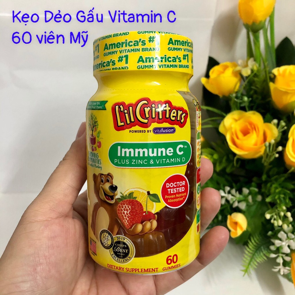 ❤️ [Date 7/2022] Kẹo dẻo gấu L'il Critters Immune C Zinc Vitamin D Mỹ 60 viên, Vitamin C tăng sức đề kháng