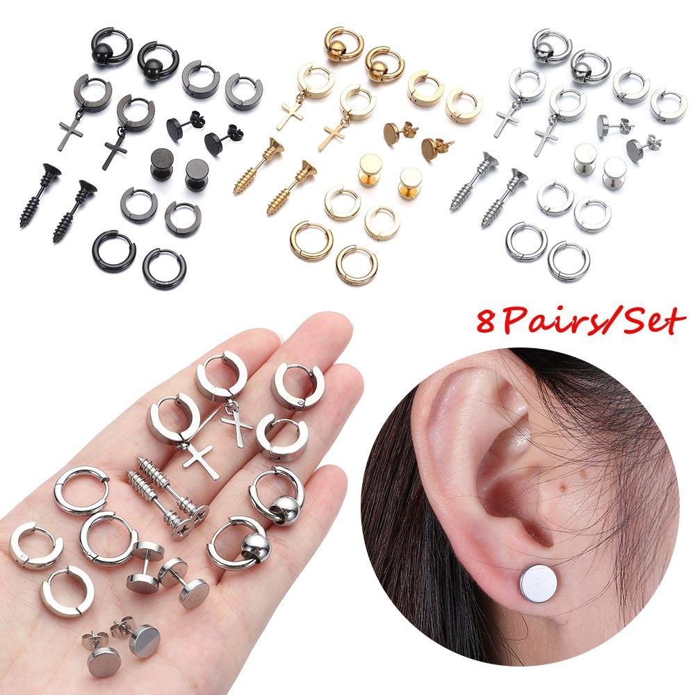 Bộ Khuyên Tai Quả Tạ Bằng Thép Không Gỉ Màu Đen Cho Nam &amp; Nữ