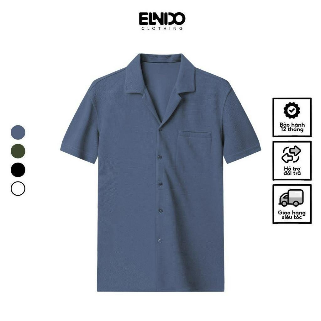 Áo sơ mi tay ngắn nam nữ ELNIDO form rộng cổ vest phong cách unisex Hàn Quốc chất vải tổ ong thoáng mát