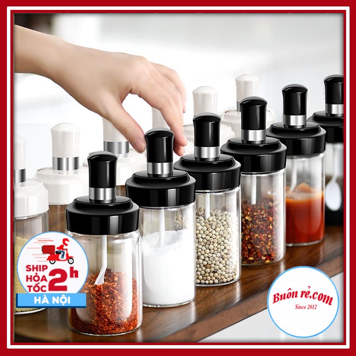 Lọ đựng gia vị thủy tinh trong suốt kèm thìa tiện lợi – Hũ đựng gia vị, nước mắm, dầu ăn kèm thìa thuận tiện - 01477