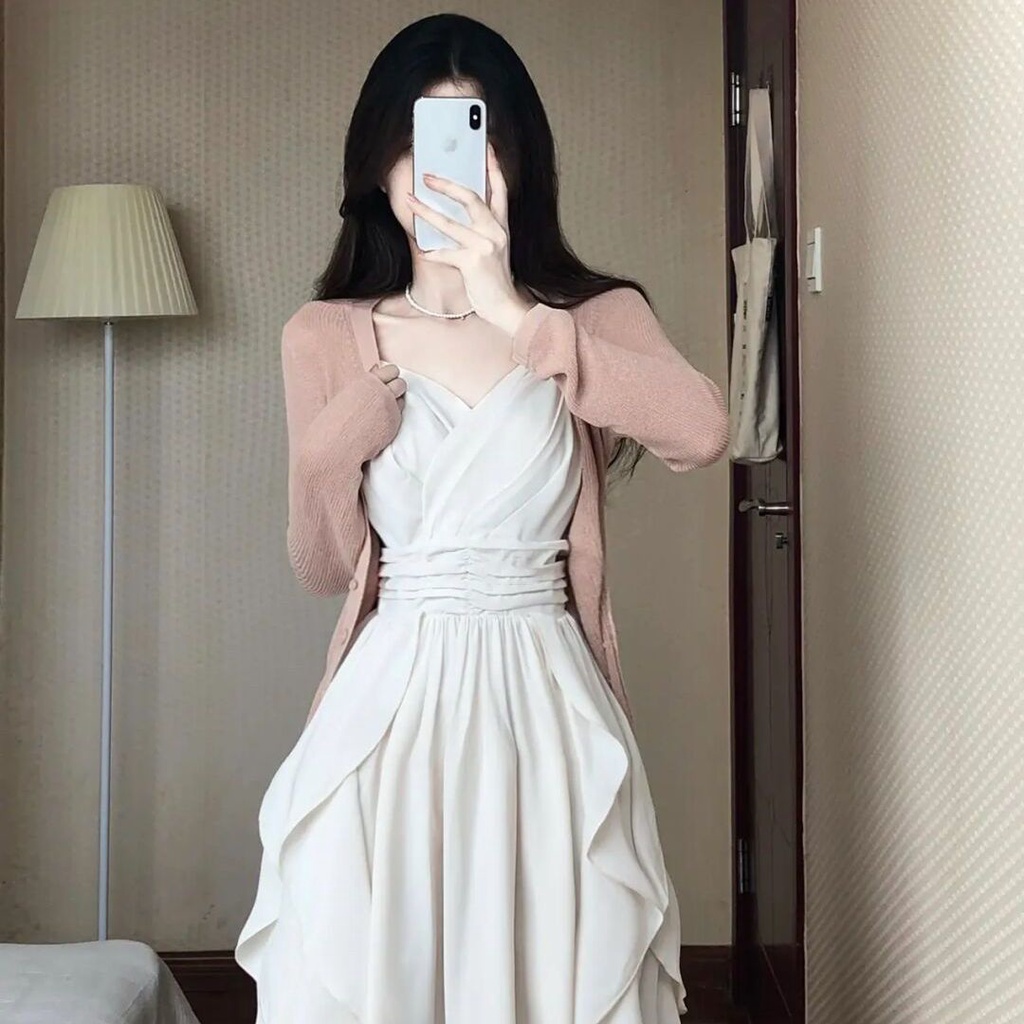 Bộ Áo Khoác Cardigan Chống Nắng Phối Đầm Hai Dây Phong Cách Hàn Quốc Thời Trang Mùa Hè 2023 Mới