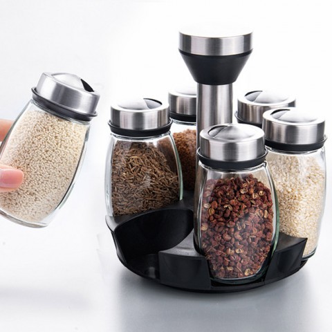 Bộ 6 lọ gia vị xoay 360 độ kèm khay