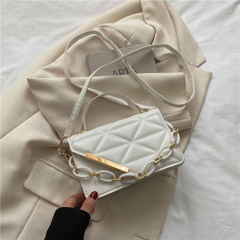 Túi Đeo Chéo Hình Vuông Nhỏ Màu Trơn Phối Dây Xích Thời Trang Phong Cách Phương Tây Cho Nữ 2022