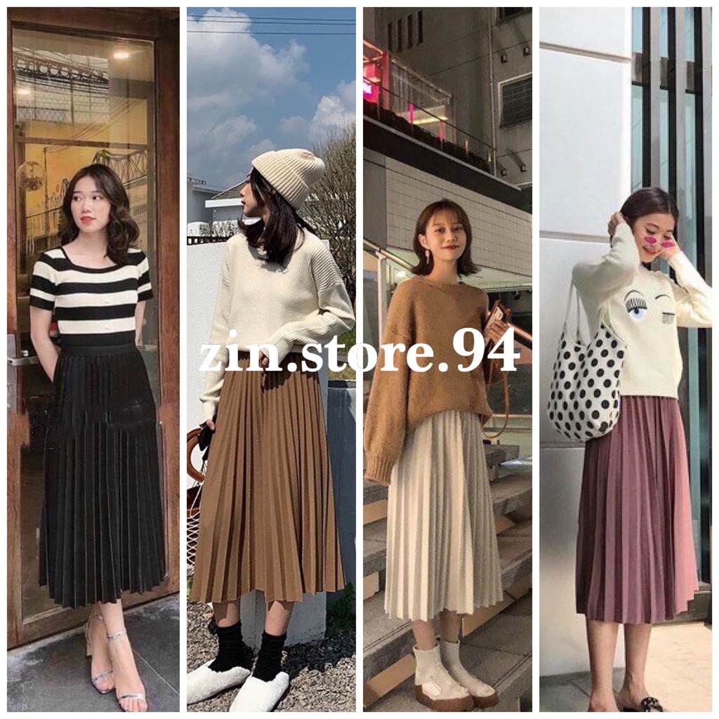 Chân váy xếp ly dáng dài 4 màu (Hàng đẹp) Zinstore94