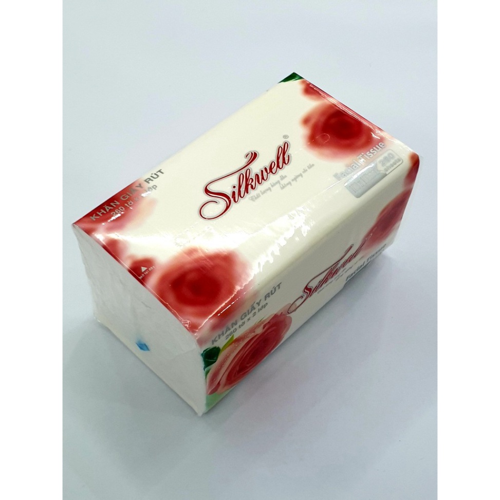 Giấy ăn Silkwell hoa hồng 260 tờ khổ 150, khăn giấy rút lụa siêu mềm mịn, không tẩy trắng hàng chính hãng