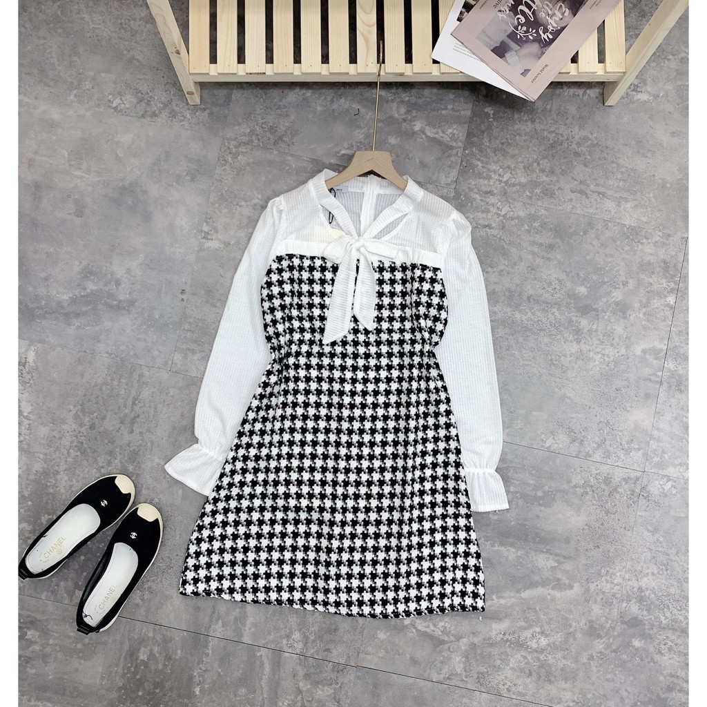 Đầm nữ đẹp, chất xốp họa tiết caro phối tay voan xinh xắn, kiểu dáng trẻ trung, chất vải đẹp, đường may kỹ | BigBuy360 - bigbuy360.vn