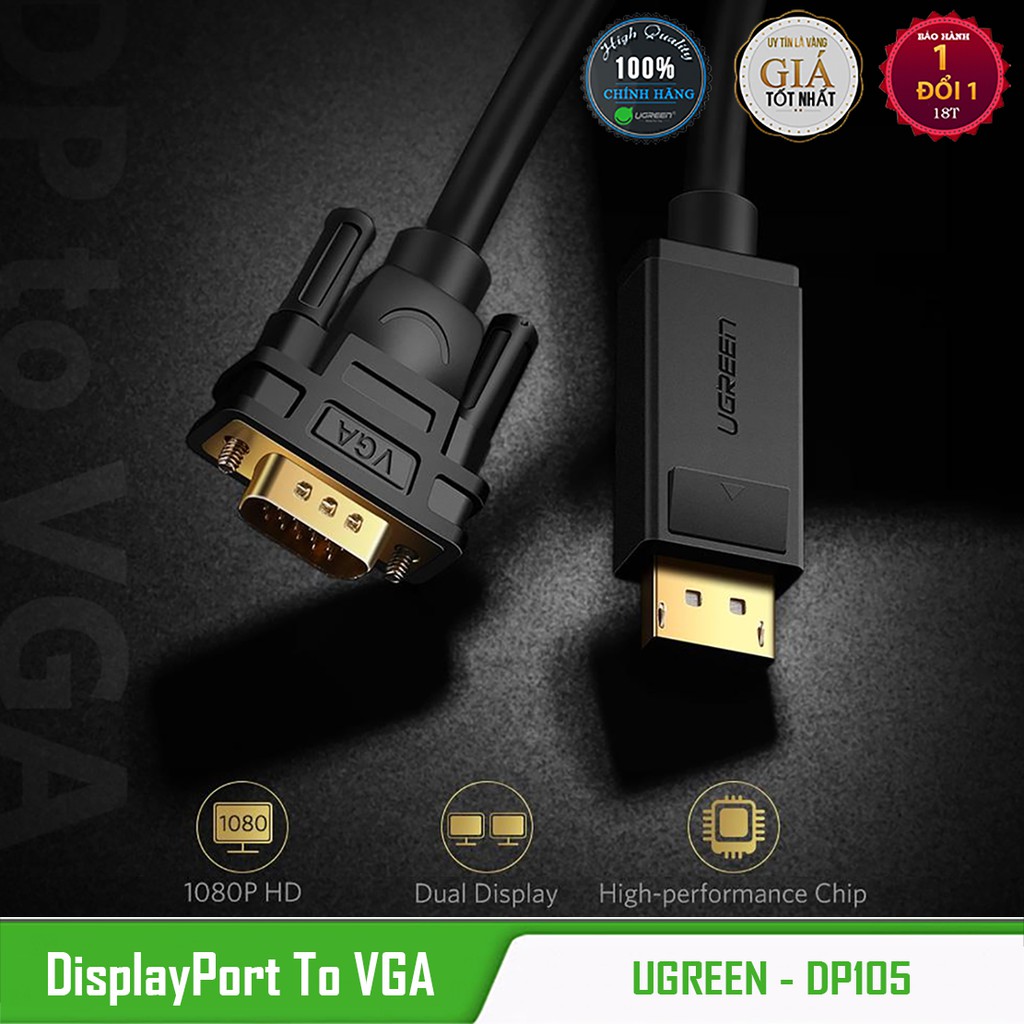 [Mã ELHACE giảm 4% đơn 300K] Cáp DisplayPort ra VGA full-HD 1080P Cao Cấp UGREEN