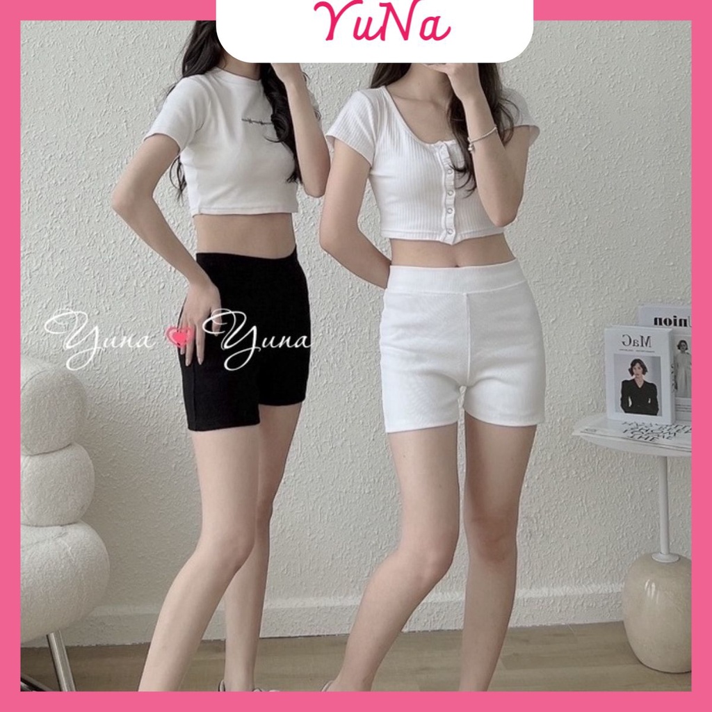 Quần legging đùi YUNA  biker short cạp cao chất liệu cotton co dãn bốn chiều, thời trang nữ YUNA