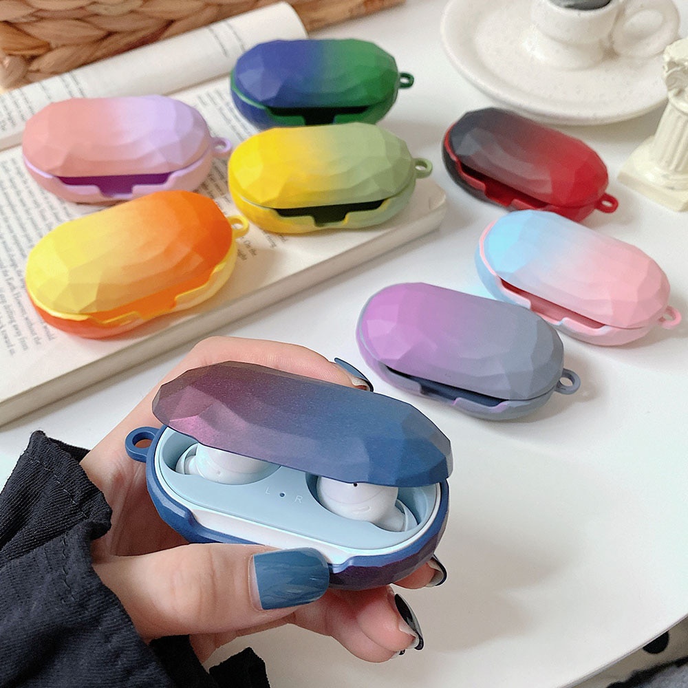 Vỏ bảo vệ hộp sạc tai nghe Samsung Galaxy Buds plus màu gradient họa tiết kim cương bằng PC cứng